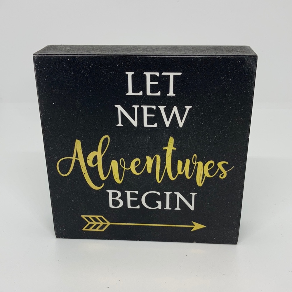 Adventure awaits wood block
